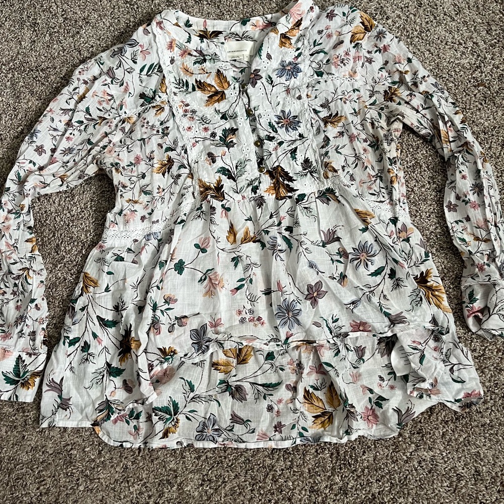 Anthropologie Floral Blouse with Ruffle Detail